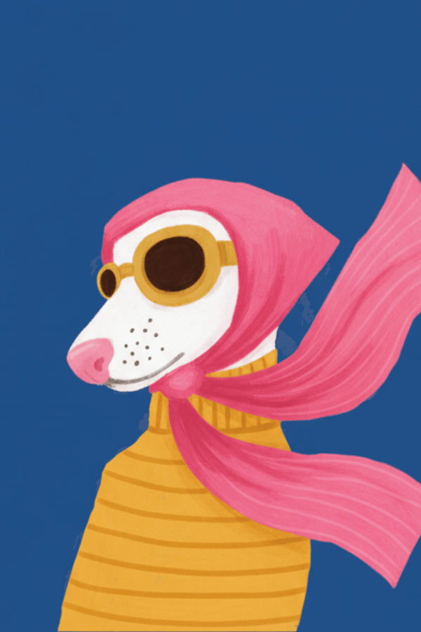 Playful Dog Aviator Art Print – wall art print by LOUDHAUS