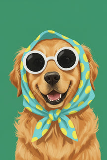 Playful Dog with Scarf Art Print – wall art print by LOUDHAUS