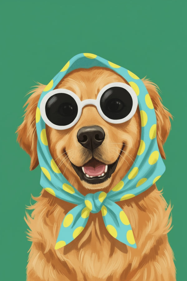 Playful Dog with Scarf Art Print – wall art print by LOUDHAUS