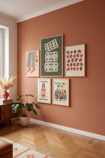 Playful Dominoes Game Art Print as part of a gallery wall arrangement