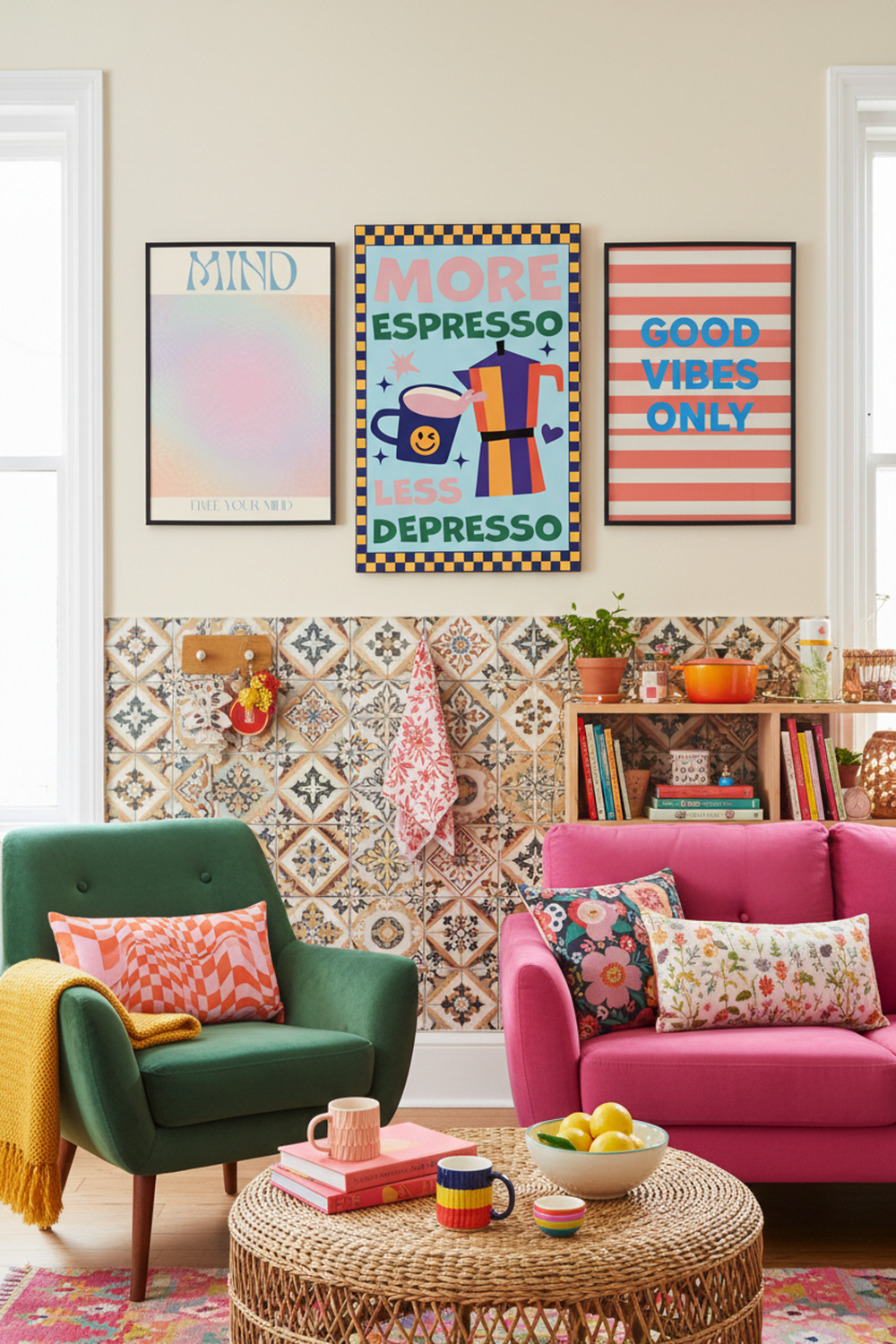 Playful Espresso Quote Art Print as part of a gallery wall arrangement