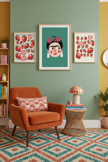 Playful Frida Kahlo Portrait Art Print as part of a gallery wall arrangement