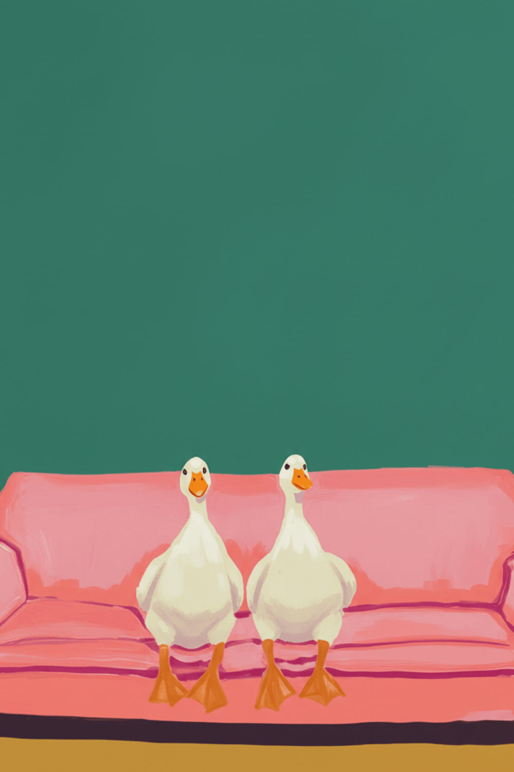 Playful Geese on Sofa Art Print – wall art print by LOUDHAUS