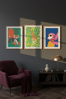 Playful Giraffe Safari Art Print as part of a gallery wall arrangement