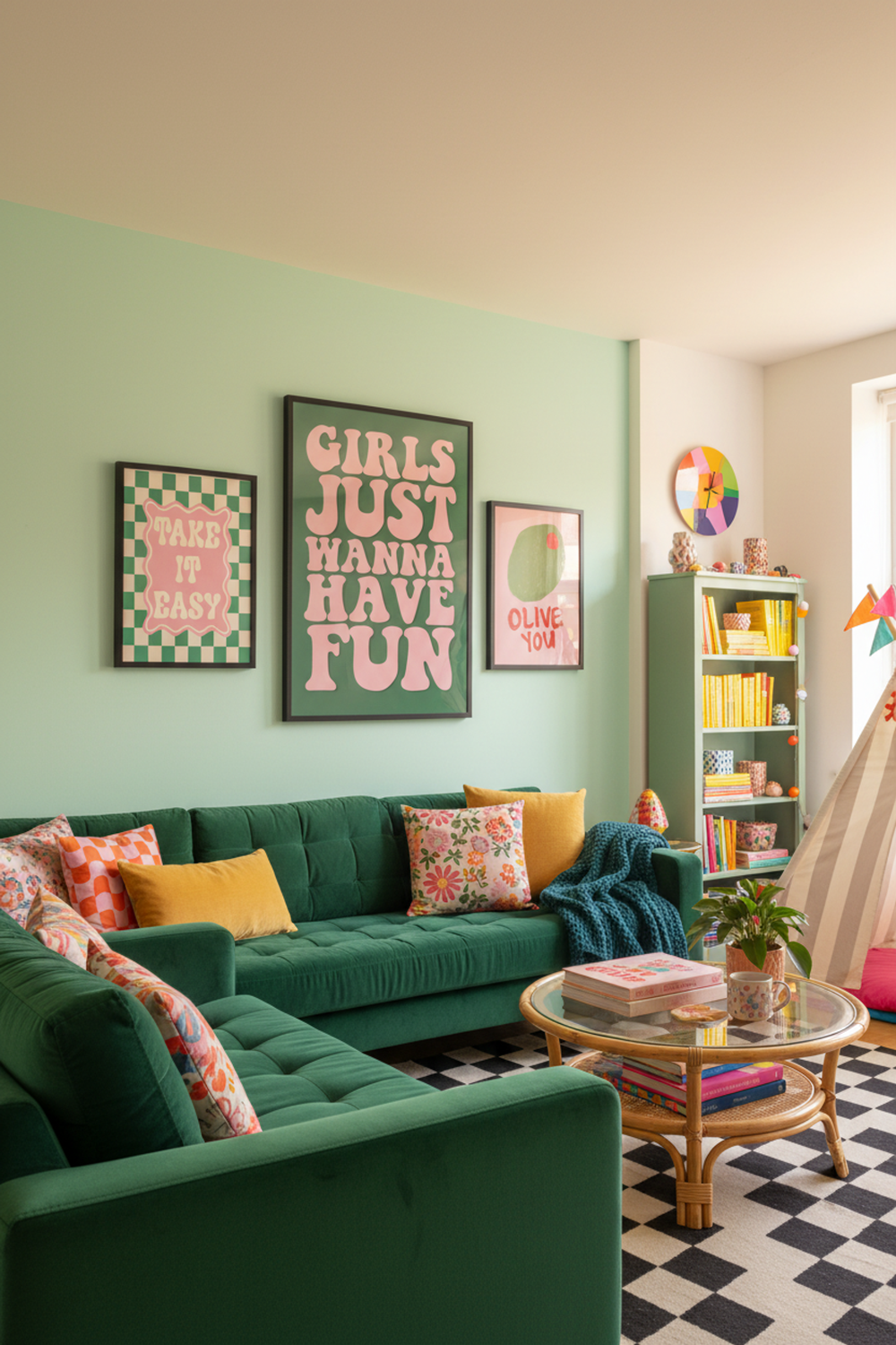 Playful Girls Just Wanna Have Fun Print as part of a gallery wall arrangement
