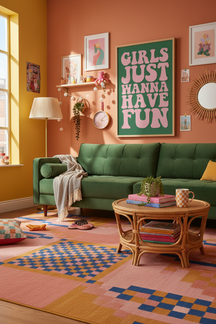 Playful Girls Just Wanna Have Fun Print shown framed in a modern room setting