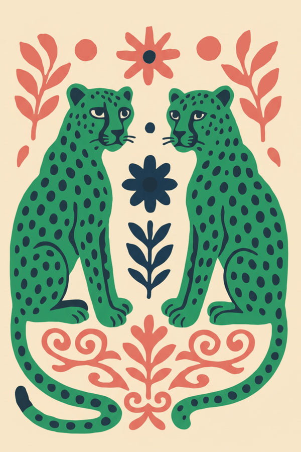 Playful Green Leopard Duo Art Print – wall art print by LOUDHAUS