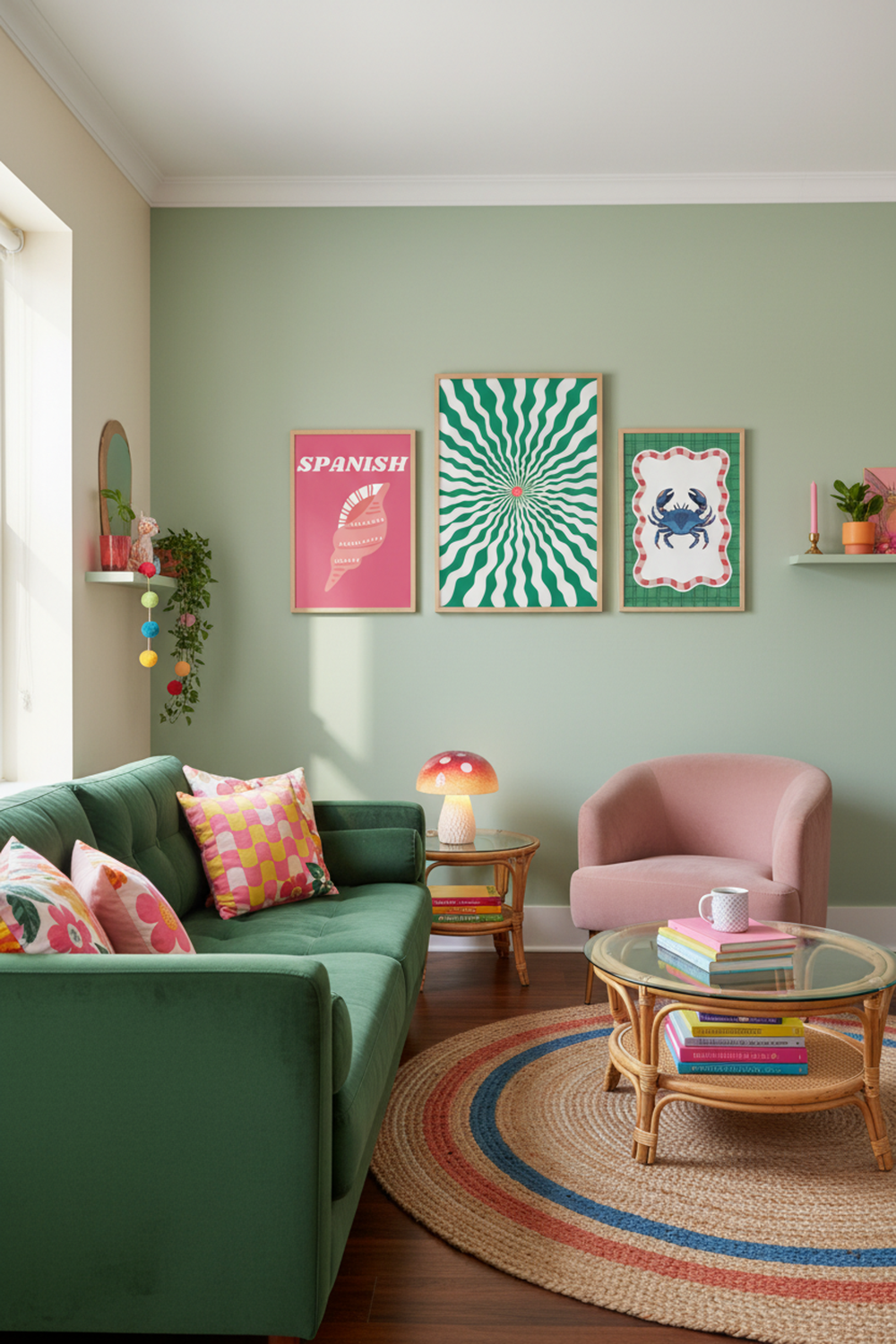 Playful Green Sunburst Art Print as part of a gallery wall arrangement