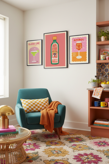 Playful Hot Sauce Bottle Art Print as part of a gallery wall arrangement