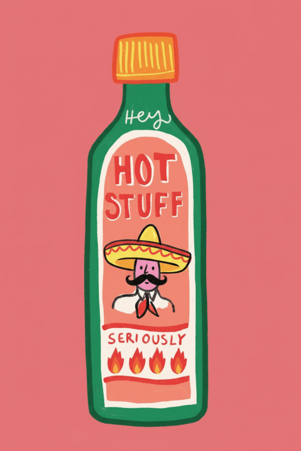 Playful Hot Sauce Bottle Art Print – wall art print by LOUDHAUS