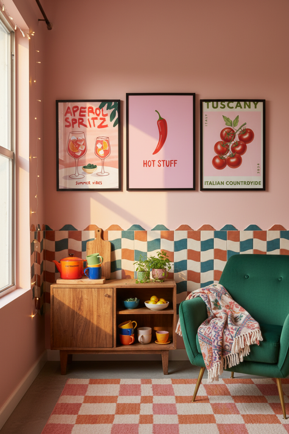 Playful Hot Stuff Chilli Art Print as part of a gallery wall arrangement