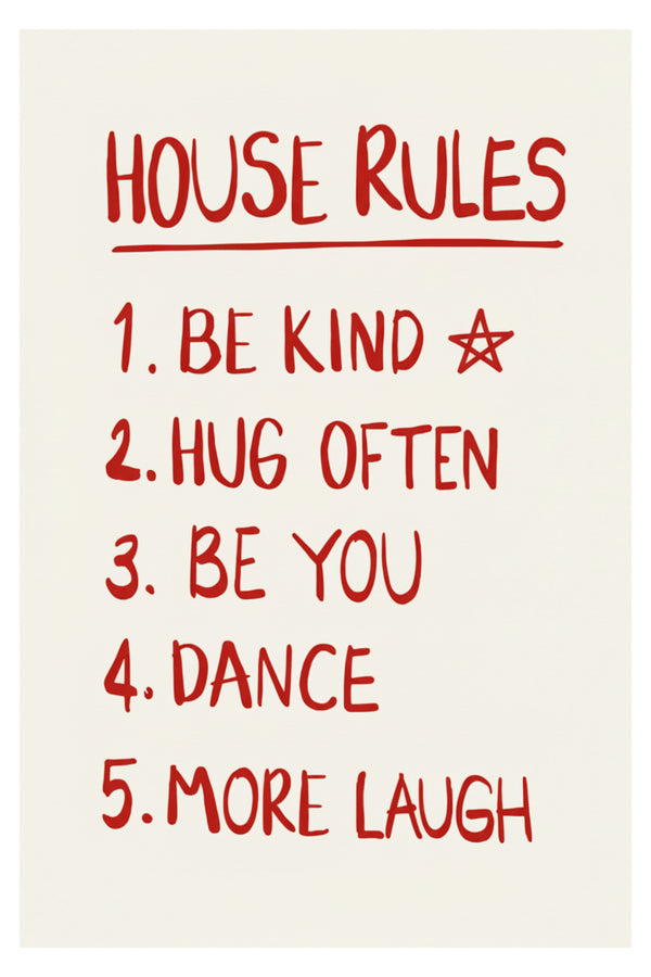 Playful House Rules Typography Art Print – wall art print by LOUDHAUS