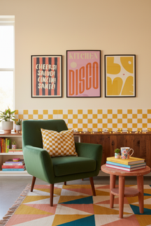 Playful Kitchen Disco Art Print as part of a gallery wall arrangement