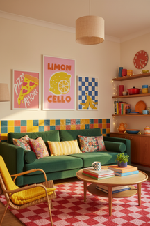 Playful Limoncello Lemon Art Print as part of a gallery wall arrangement