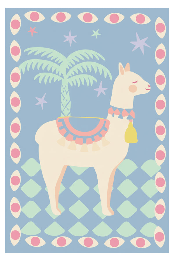 Playful Llama and Palm Tree Art Print – wall art print by LOUDHAUS