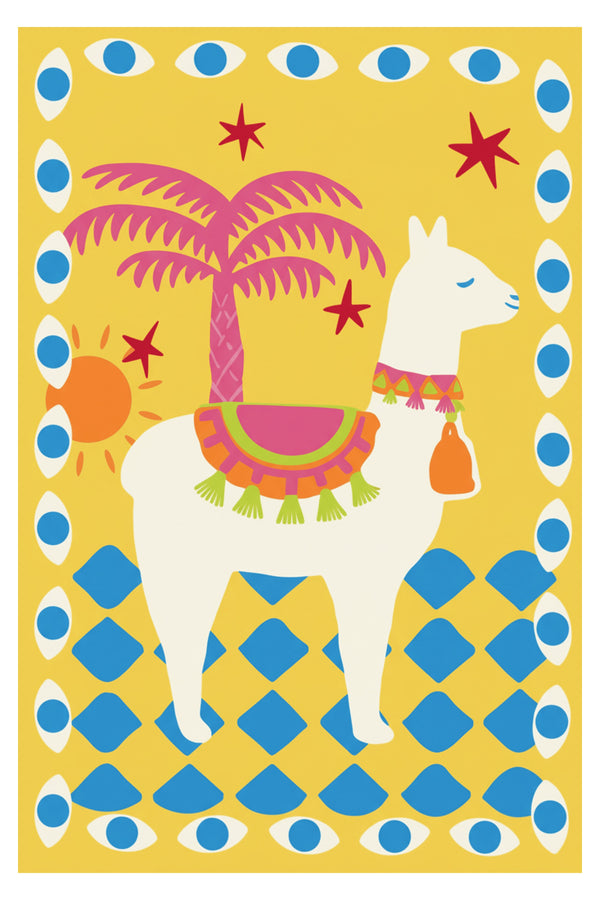 Playful Llama Palm Tree Art Print – wall art print by LOUDHAUS