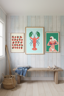 Playful Lobster Illustration Art Print as part of a gallery wall arrangement