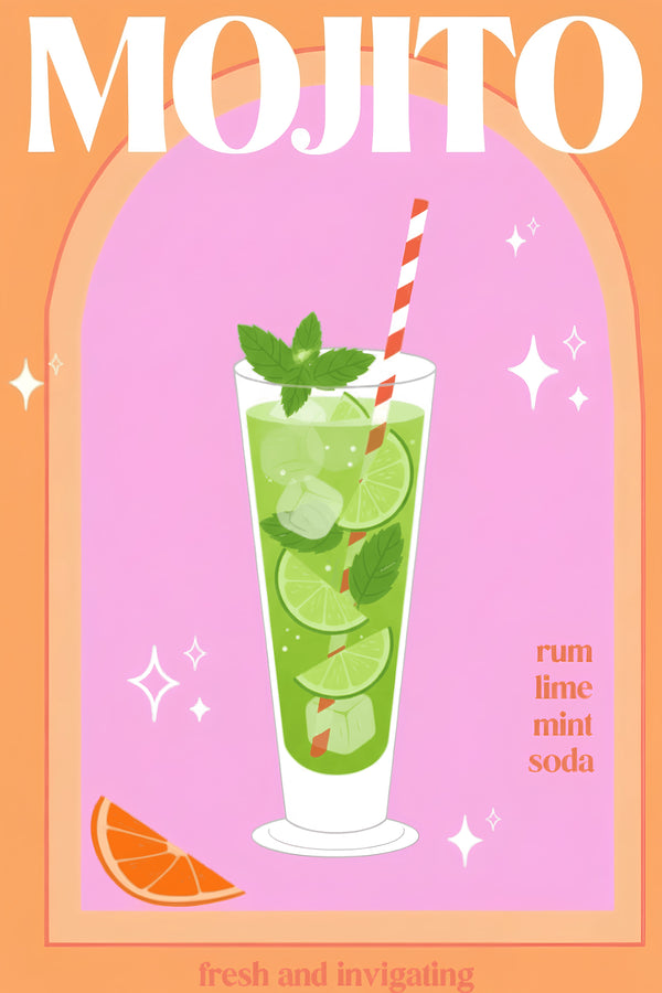 Playful Mojito Cocktail Art Print – wall art print by LOUDHAUS