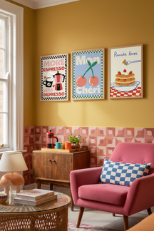 Playful Mon Chéri Cherry Art Print as part of a gallery wall arrangement