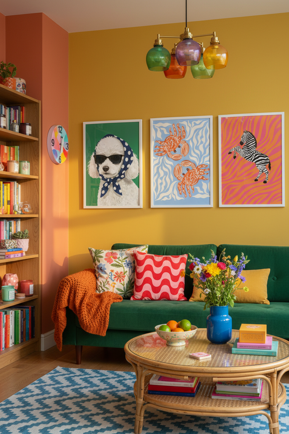 Playful Orange Crab Sea Life Art Print as part of a gallery wall arrangement