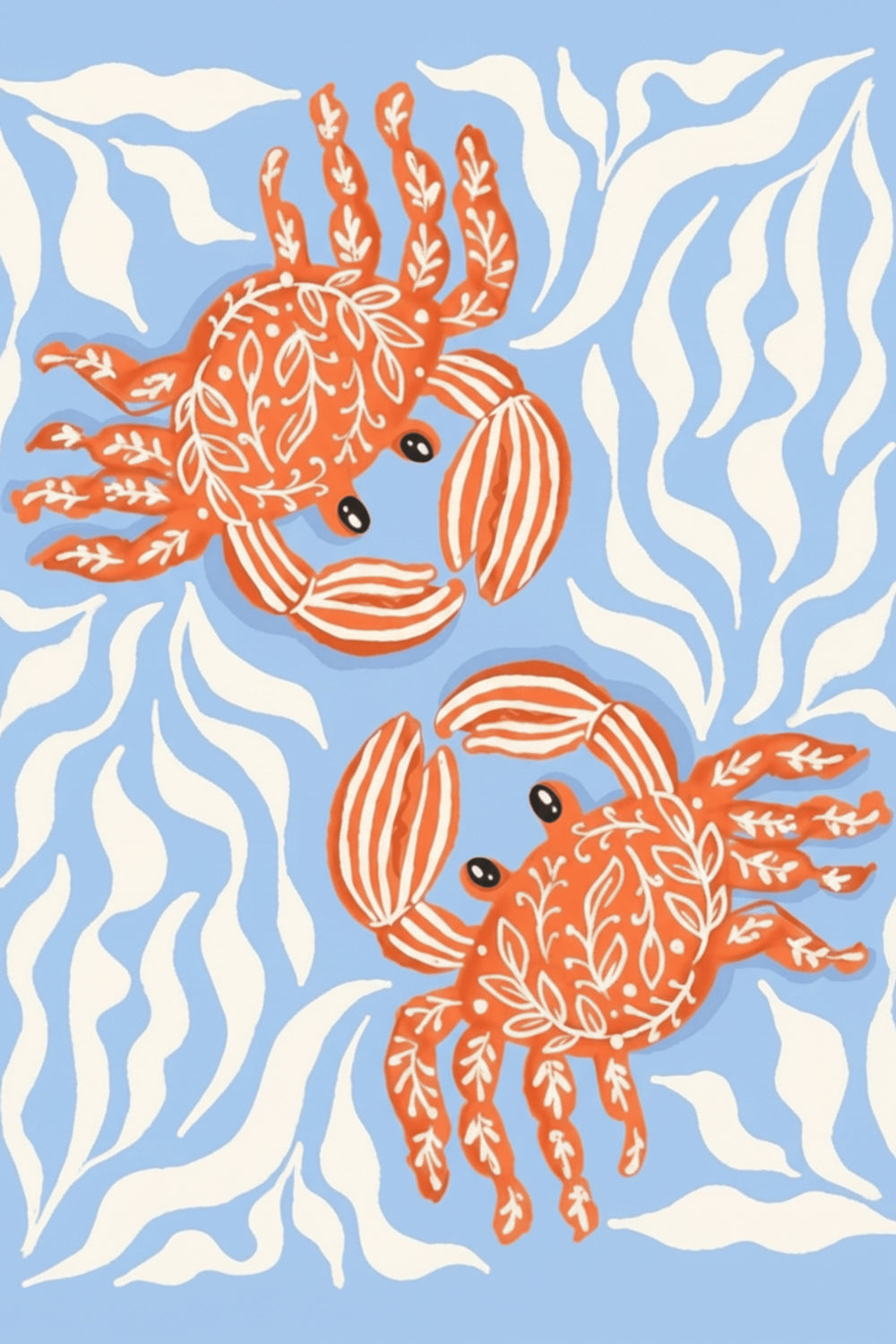 Playful Orange Crab Sea Life Art Print – wall art print by LOUDHAUS