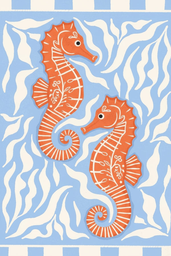 Playful Orange Seahorse Art Print – wall art print by LOUDHAUS