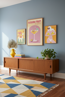 Playful Passion Fruit Martini Art Print as part of a gallery wall arrangement