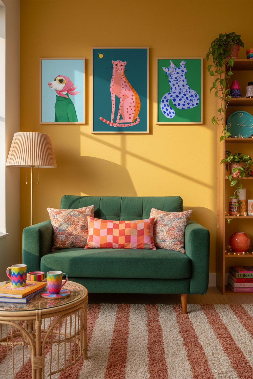 Playful Pink Cheetah Art Print as part of a gallery wall arrangement