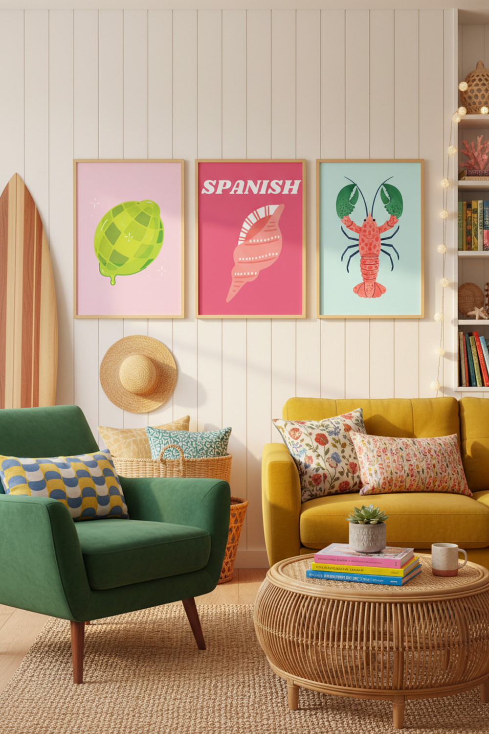 Playful Pink Seashell Art Print as part of a gallery wall arrangement