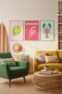 Playful Pink Seashell Art Print as part of a gallery wall arrangement