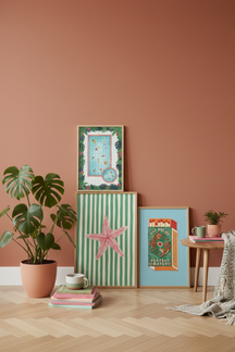 Playful Pink Starfish Art Print as part of a gallery wall arrangement