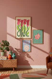 Playful Pink Tulip Field Art Print as part of a gallery wall arrangement