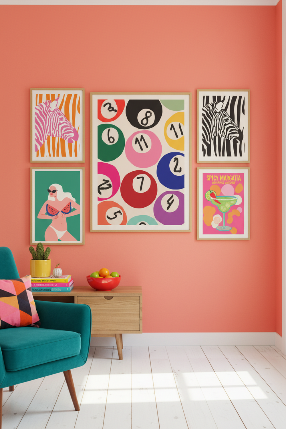 Playful Pool Ball Numbers Art Print as part of a gallery wall arrangement