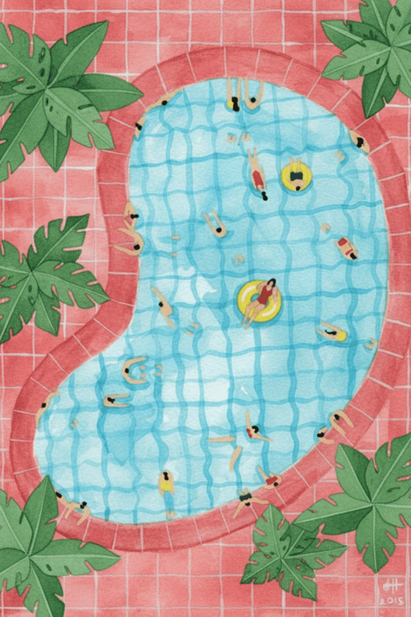 Playful Poolside Gathering Art Print – wall art print by LOUDHAUS