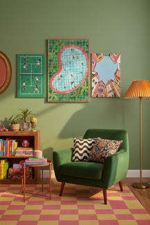 Playful Poolside Palm Trees Art Print as part of a gallery wall arrangement