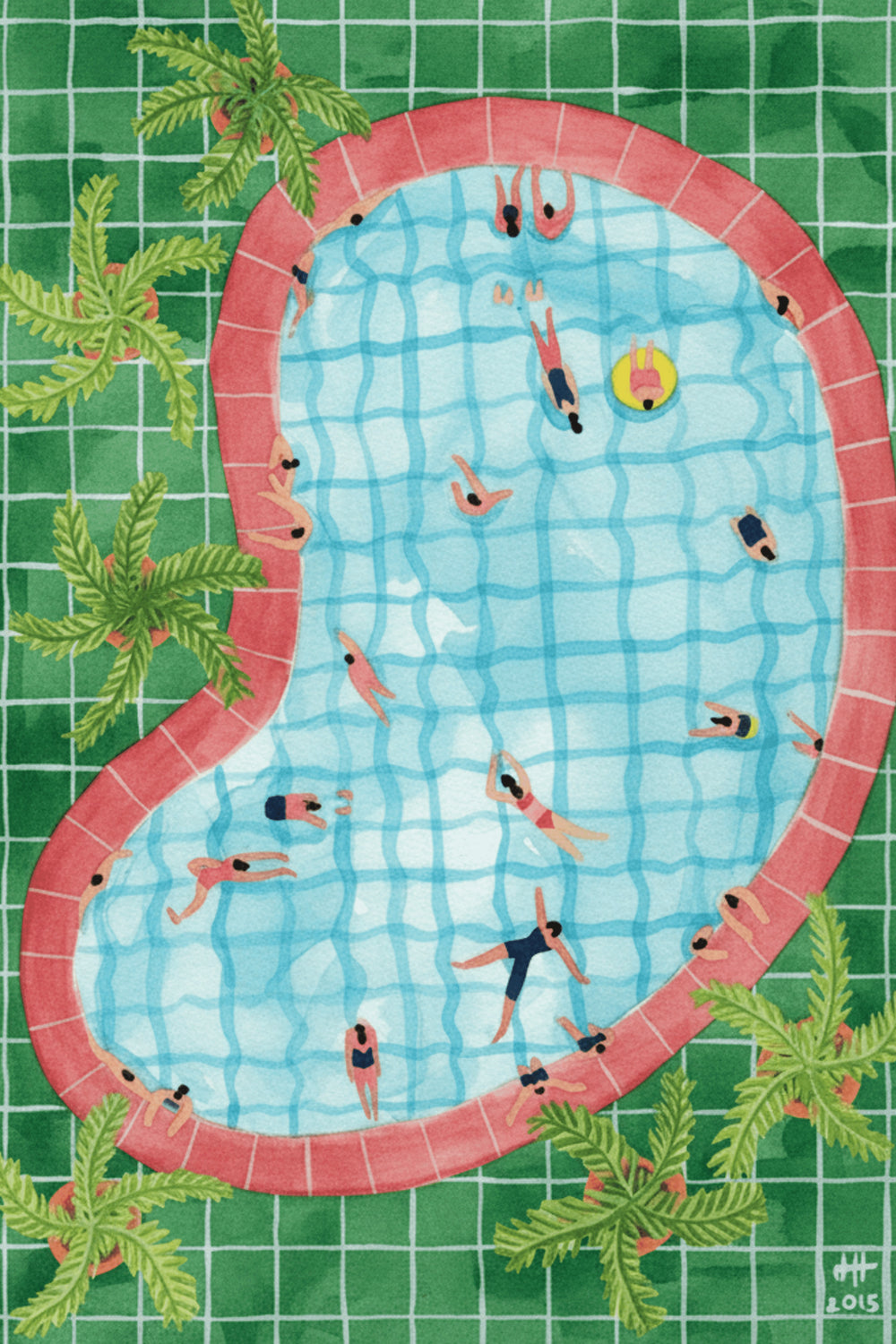 Playful Poolside Palm Trees Art Print – wall art print by LOUDHAUS