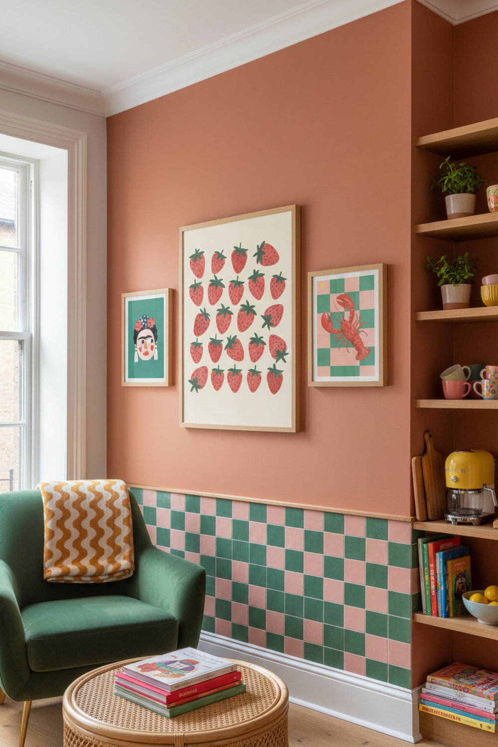 Playful Strawberry Pattern Art Print as part of a gallery wall arrangement