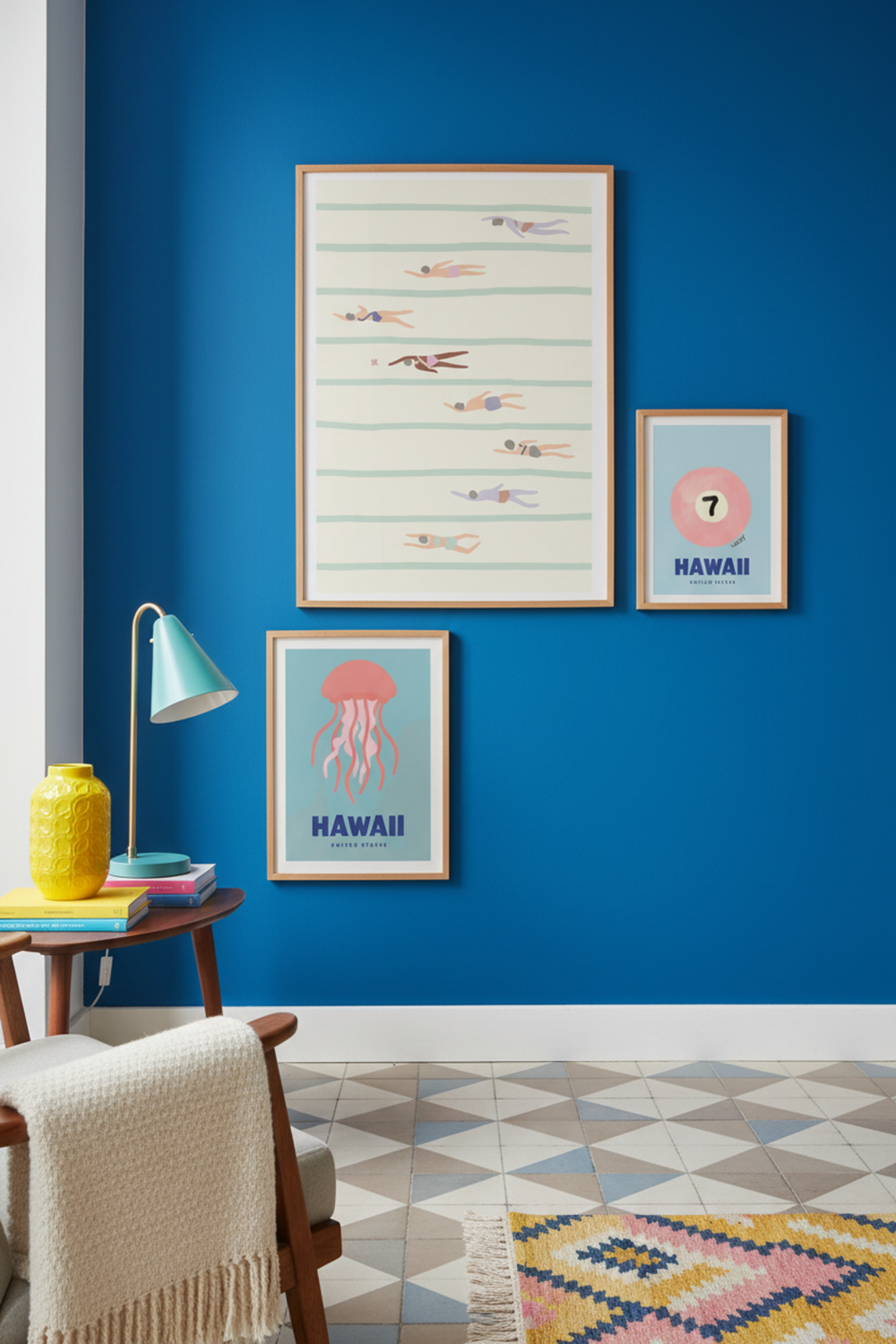 Playful Swimmers Pool Art Print as part of a gallery wall arrangement