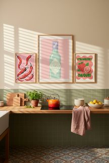 Playful Tabasco Bottle Art Print as part of a gallery wall arrangement
