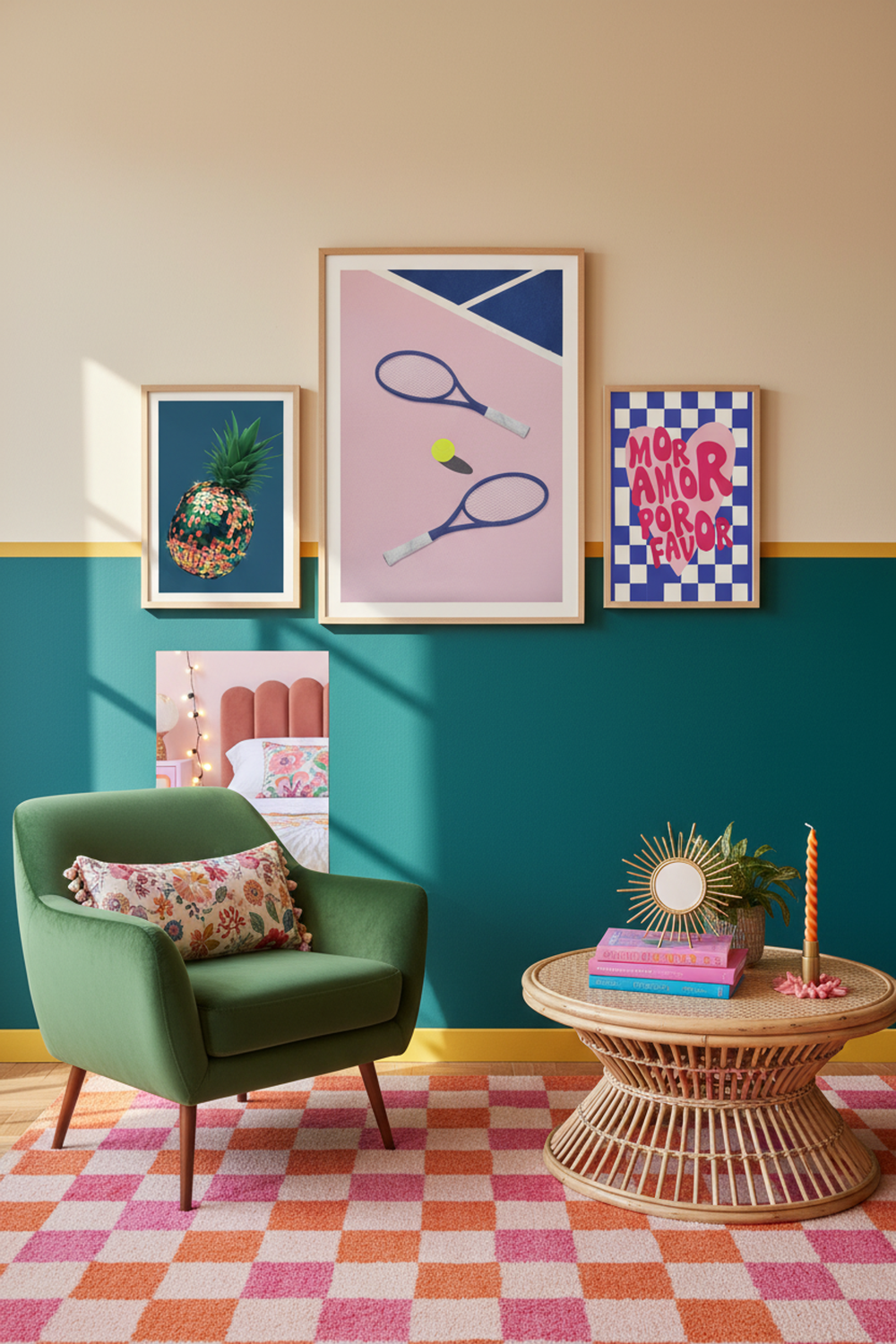 Playful Tennis Court Art Print as part of a gallery wall arrangement