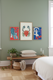 Playful Watercolour Crab Art Print as part of a gallery wall arrangement