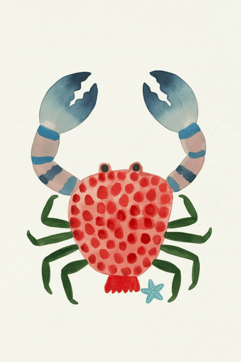 Playful Watercolour Crab Art Print – wall art print by LOUDHAUS