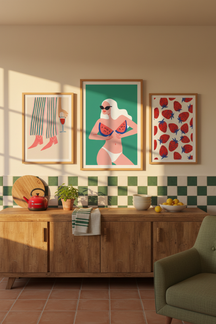 Playful Watermelon Bikini Art Print as part of a gallery wall arrangement