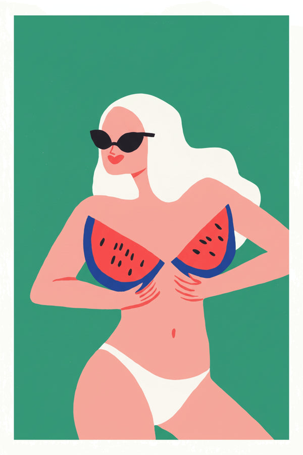 Playful Watermelon Bikini Art Print – wall art print by LOUDHAUS