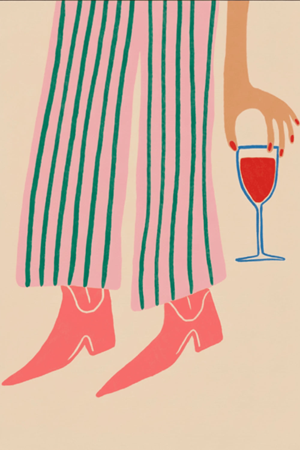 Playful Wine Drinker Illustration Art Print – wall art print by LOUDHAUS