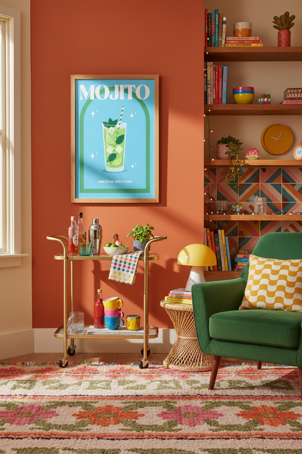 Refreshing Mojito Cocktail Art Print shown framed in a modern room setting