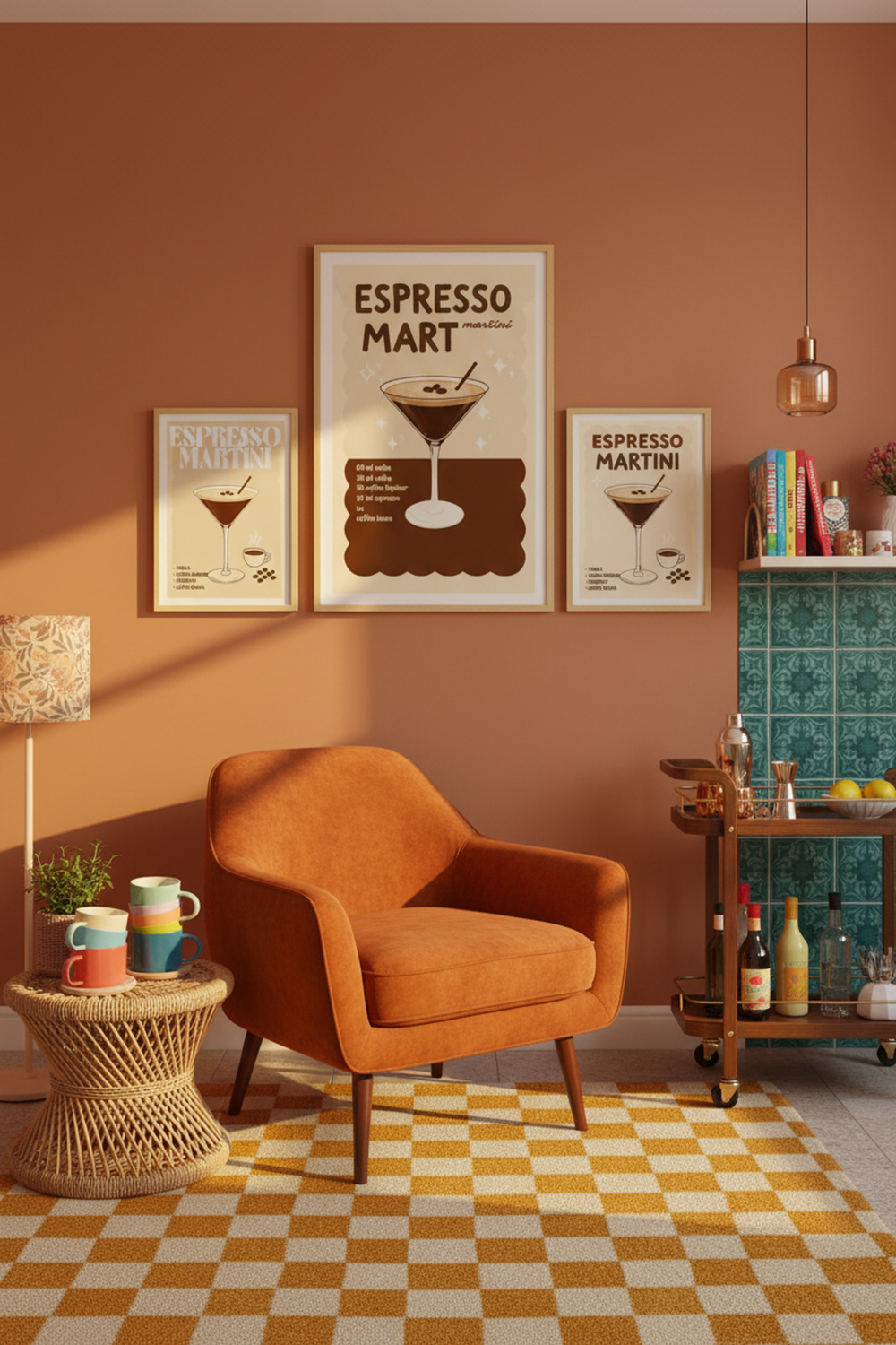 Retro Espresso Martini Recipe Print as part of a gallery wall arrangement