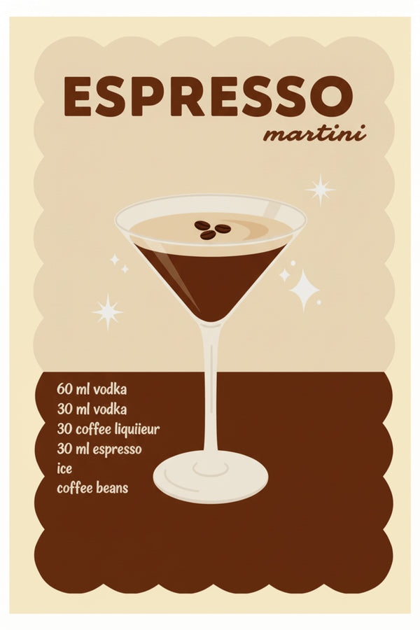 Retro Espresso Martini Recipe Print – wall art print by LOUDHAUS