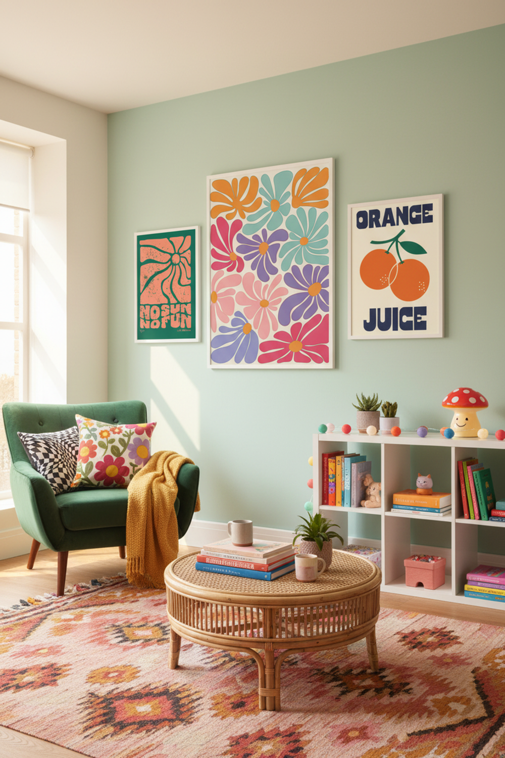 Retro Floral Bloom Art Print as part of a gallery wall arrangement