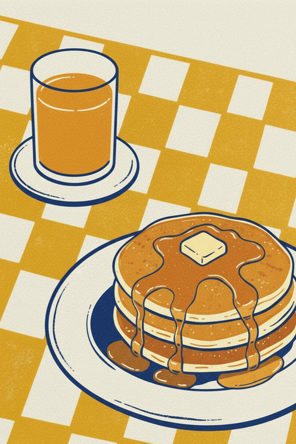 Retro Pancakes & Juice Art Print – wall art print by LOUDHAUS